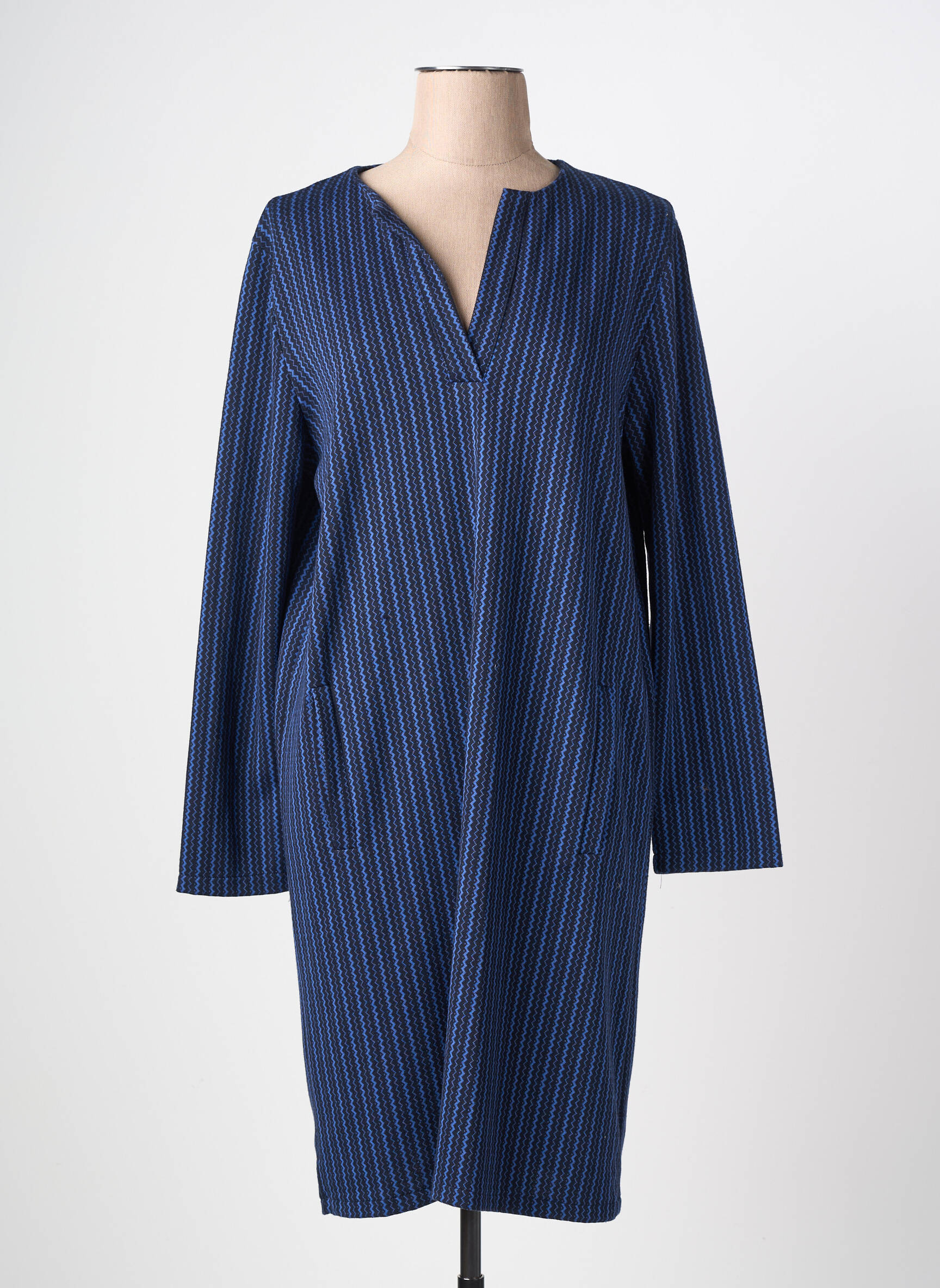 Robe mi-longue imprimé fantaisie manches longues bleu LA FEE MARABOUTEE femme