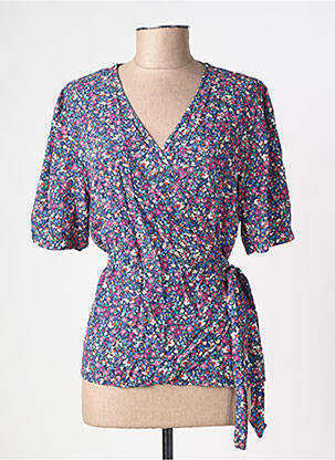Chemisier coupe cintrée manches courtes bleu LA FEE MARABOUTEE femme