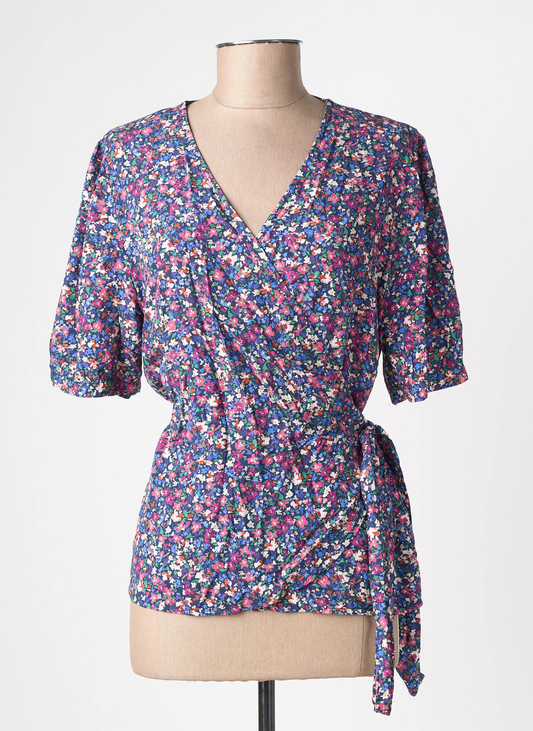 Chemisier coupe cintrée manches courtes bleu LA FEE MARABOUTEE femme