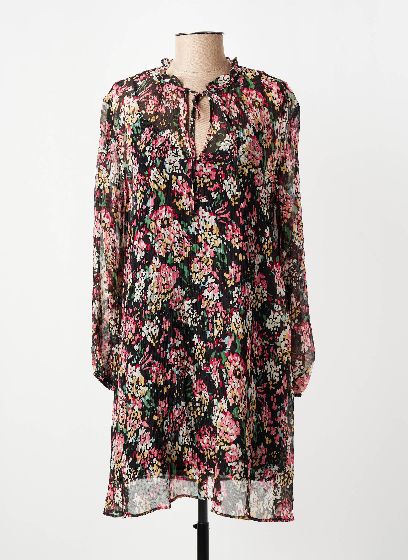 Robe courte coupe fluide manches longues noir COMPTOIR DES COTONNIERS femme
