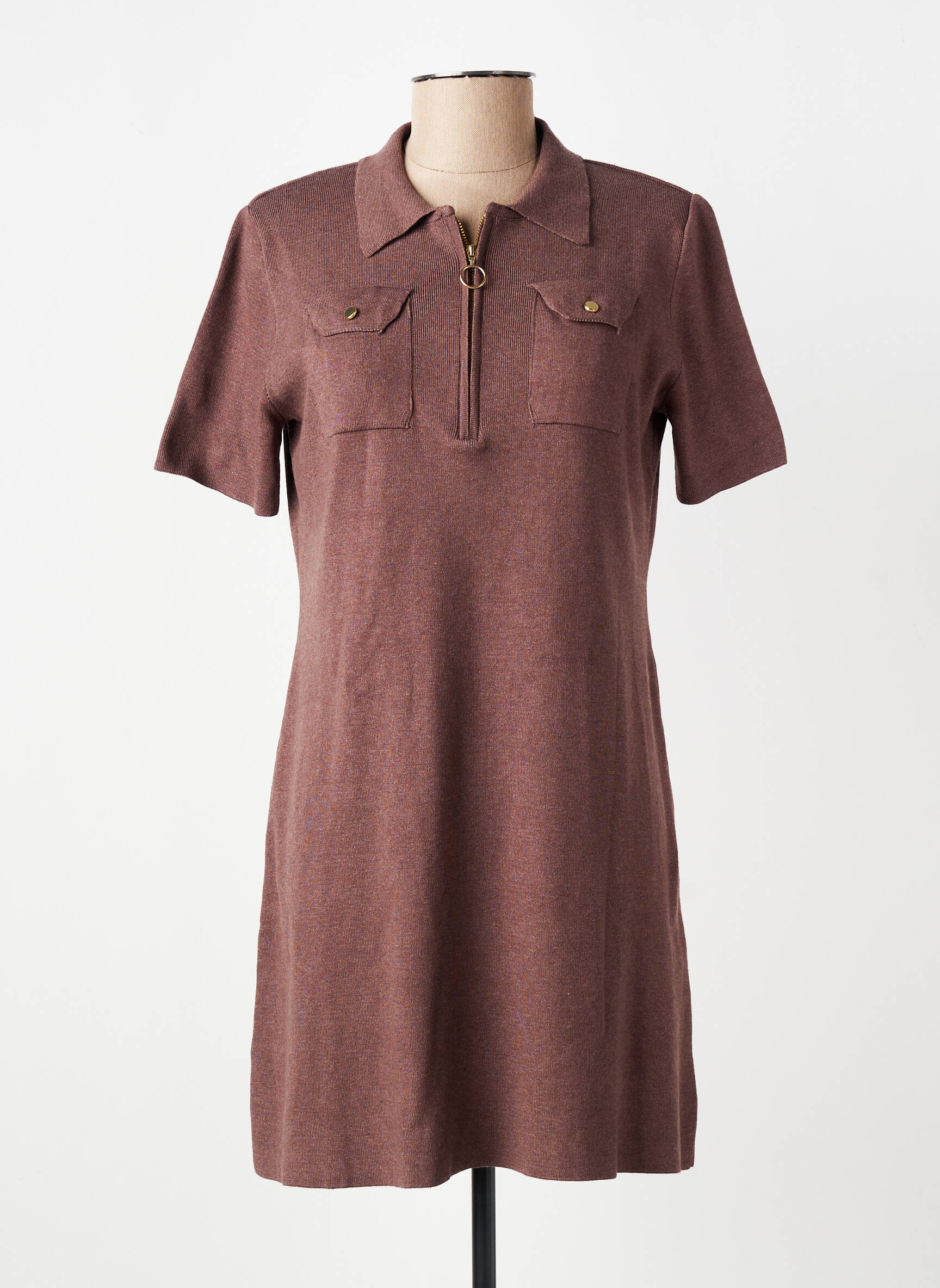 Robe courte manches courtes manches courtes marron LES TROPEZIENNES PAR M.BELARBI femme