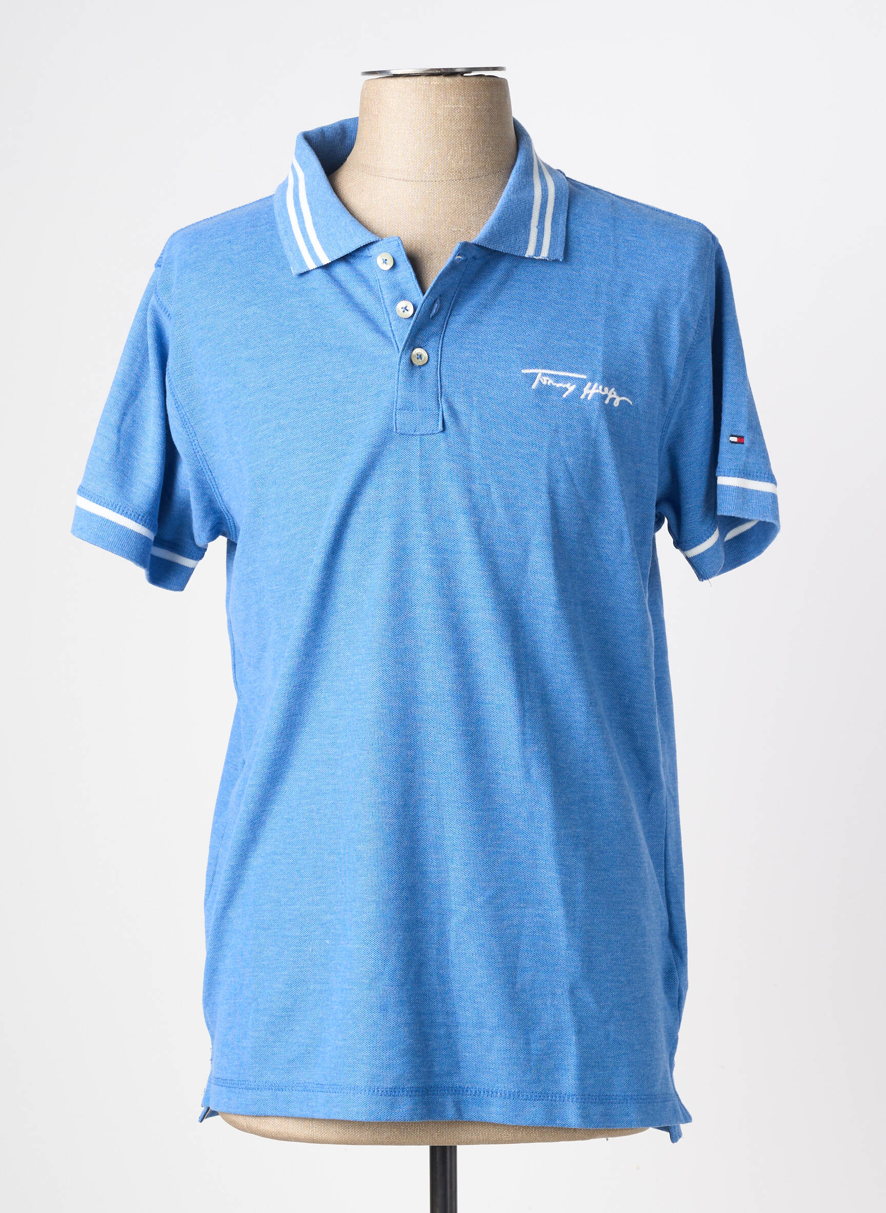 Polo tissage chiné manches courtes bleu TOMMY HILFIGER homme