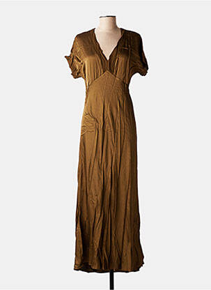 Robe longue manches courtes manches courtes marron LA FEE MARABOUTEE femme