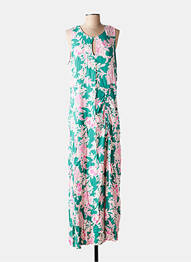 Robe longue imprimé fleurs sans manche vert LA FEE MARABOUTEE femme