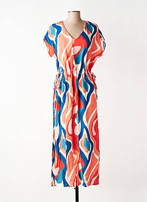 Robe longue tissage popeline manches courtes rouge LA FEE MARABOUTEE femme