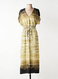 Robe longue tissage popeline manches courtes vert LA FEE MARABOUTEE femme