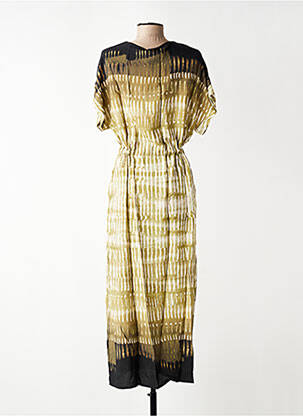 Robe longue tissage popeline manches courtes vert LA FEE MARABOUTEE femme