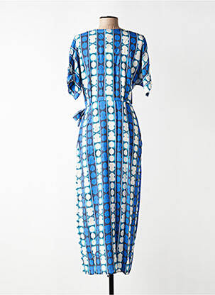 Robe longue tissage popeline manches courtes bleu LA FEE MARABOUTEE femme