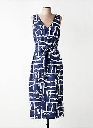 Robe longue tissage crêpe sans manche bleu SIGNE NATURE femme