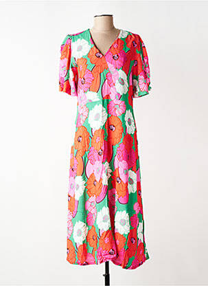 Robe longue tissage popeline manches courtes orange SIGNE NATURE femme