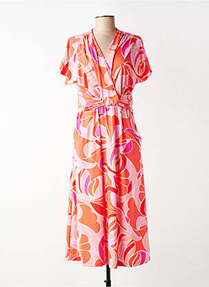 Robe mi-longue imprimé fantaisie manches courtes orange BETTY BARCLAY femme