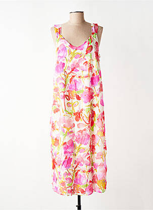 Robe mi-longue imprimé fleurs fines bretelles rose SIGNE NATURE femme