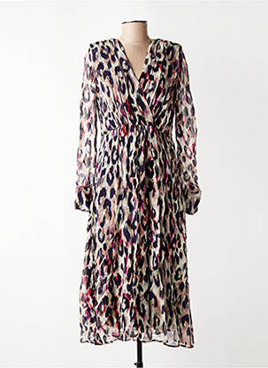 Robe mi-longue tissage crêpe manches longues noir SUD EXPRESS femme