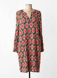 Robe mi-longue imprimé fleurs manches longues rouge SIGNE NATURE femme