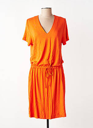 Robe mi-longue manches courtes manches courtes orange LA FEE MARABOUTEE femme