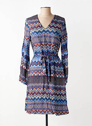 Robe courte manches longues manches longues bleu LA FEE MARABOUTEE femme