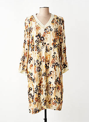 Robe mi-longue coupe fluide manches longues beige SIGNE NATURE femme