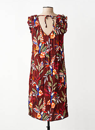 Robe mi-longue manches courtes manches courtes marron LA FEE MARABOUTEE femme