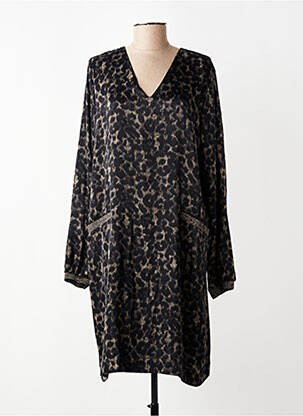 Robe mi-longue coupe fluide manches longues noir SIGNE NATURE femme
