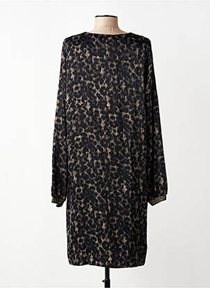 Robe mi-longue coupe fluide manches longues noir SIGNE NATURE femme