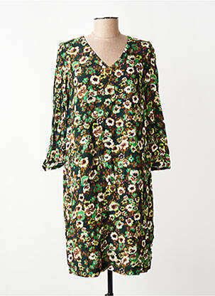 Robe courte coupe fluide manches 3/4 vert SIGNE NATURE femme