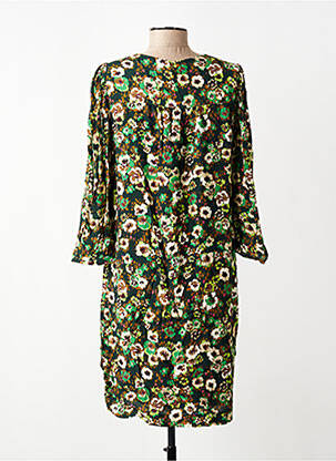 Robe courte coupe fluide manches 3/4 vert SIGNE NATURE femme