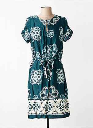 Robe mi-longue imprimé fleurs manches courtes vert LA FEE MARABOUTEE femme