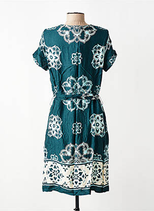 Robe mi-longue imprimé fleurs manches courtes vert LA FEE MARABOUTEE femme
