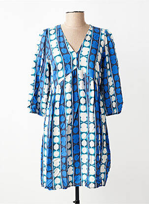 Robe courte manches 3/4 manches 3/4 bleu LA FEE MARABOUTEE femme
