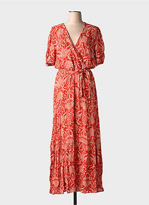 Robe longue imprimé fantaisie manches courtes rouge LA FÉE ATELIER BY LA FÉE MARABOUTÉE femme