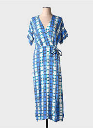 Robe longue tissage popeline manches courtes bleu LA FÉE ATELIER BY LA FÉE MARABOUTÉE femme
