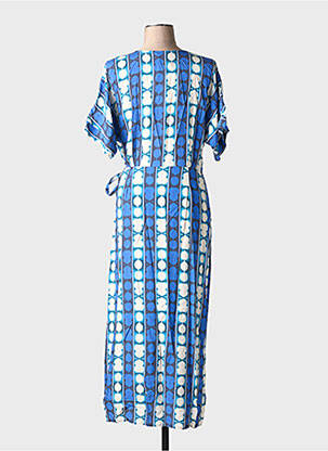 Robe longue tissage popeline manches courtes bleu LA FÉE ATELIER BY LA FÉE MARABOUTÉE femme