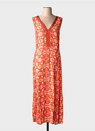 Robe longue imprimé fantaisie sans manche rouge LA FÉE ATELIER BY LA FÉE MARABOUTÉE femme