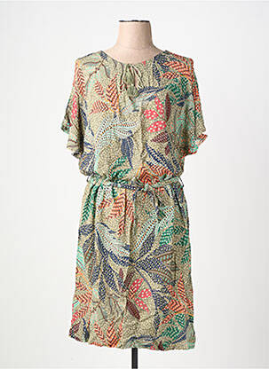 Robe mi-longue coupe fluide manches courtes vert LA FEE MARABOUTEE femme