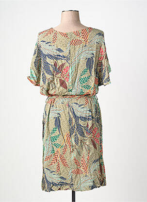 Robe mi-longue coupe fluide manches courtes vert LA FEE MARABOUTEE femme