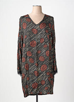 Robe mi-longue imprimé fantaisie manches longues noir SIGNE NATURE femme