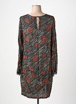 Robe mi-longue imprimé fantaisie manches longues noir SIGNE NATURE femme