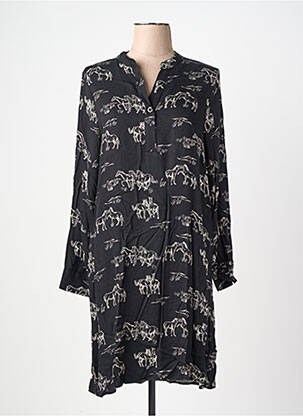 Robe mi-longue imprimé fantaisie manches longues noir LA FEE MARABOUTEE femme