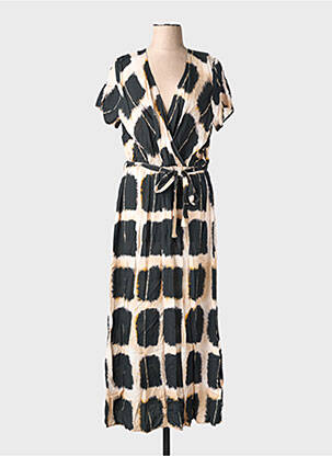Robe longue tissage popeline manches courtes noir LA FEE MARABOUTEE femme
