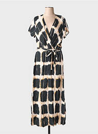 Robe longue tissage popeline manches courtes noir LA FEE MARABOUTEE femme