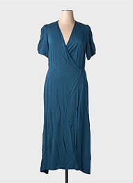 Robe longue tissage popeline manches courtes bleu LA FEE MARABOUTEE femme