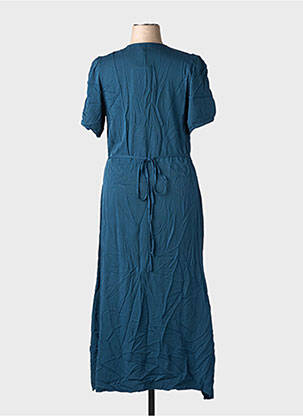 Robe longue tissage popeline manches courtes bleu LA FEE MARABOUTEE femme