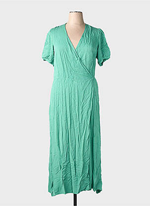 Robe longue tissage popeline manches courtes vert LA FEE MARABOUTEE femme