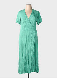 Robe longue tissage popeline manches courtes vert LA FEE MARABOUTEE femme