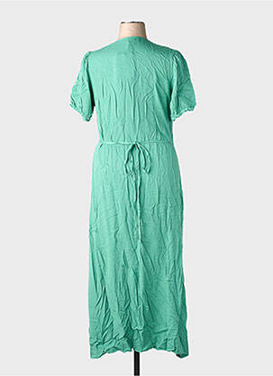 Robe longue tissage popeline manches courtes vert LA FEE MARABOUTEE femme