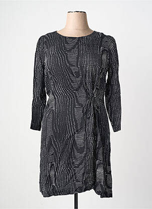 Robe mi-longue imprimé fantaisie manches longues noir LA FEE MARABOUTEE femme