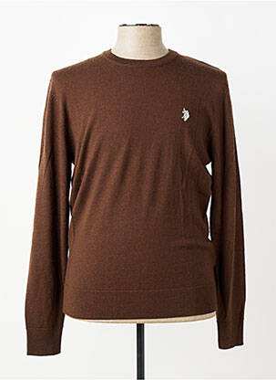 Pull col rond manches longues marron U.S. POLO ASSN homme