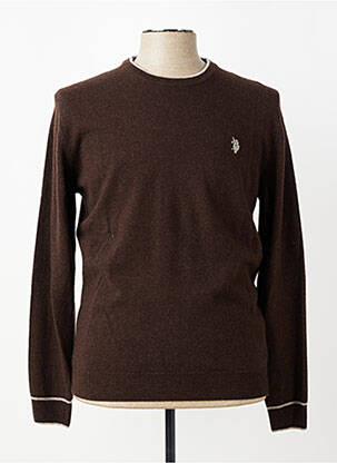 Pull col rond manches longues marron U.S. POLO ASSN homme