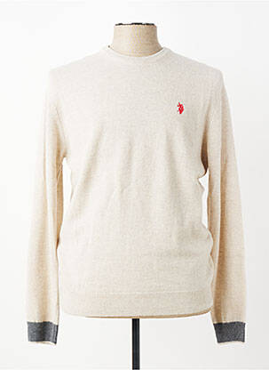 Pull col rond manches longues beige U.S. POLO ASSN homme
