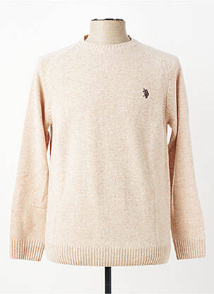 Pull col rond manches longues beige U.S. POLO ASSN homme